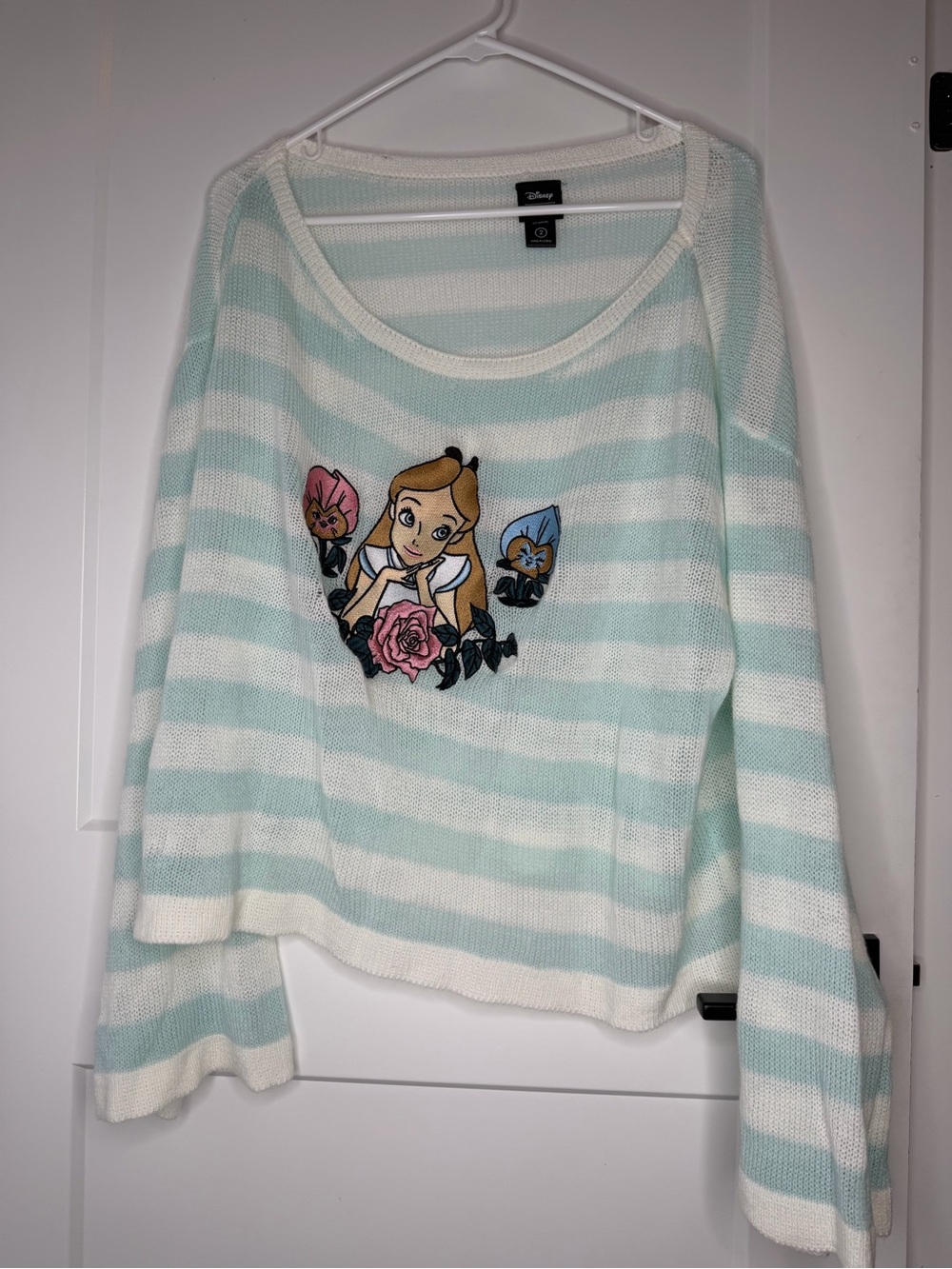 Her Universe Disney Mint & White Striped Alice Embroidered Sweater